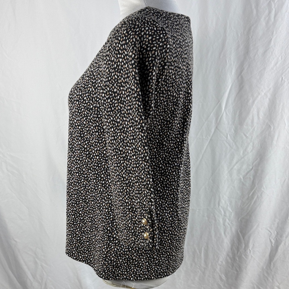 Talbots Black, Tan and White Patterned 3/4 Sleeve Top - Picture 5 of 7